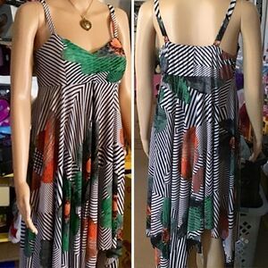 Caribbean Stripe Floral Handkerchief Sundress NWT